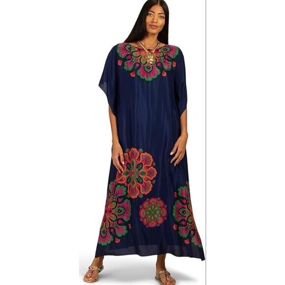 TRINA TURK LONG DRESS/CAFTAN THEODORA BENGAL BLUE XL  MAXI - Picture 1 of 8